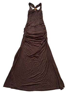 SKY Women's Brown Rayon Spandex Dress Wooden Accent Made USA Size Medium
